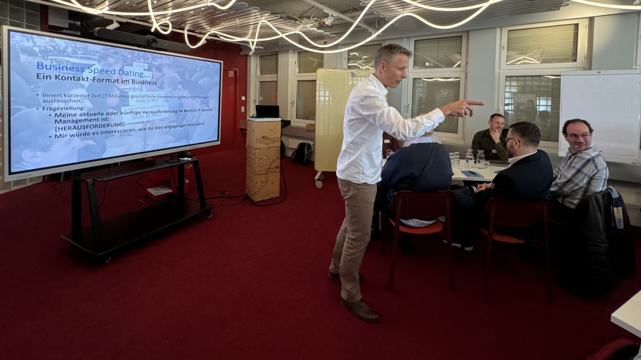 Vortrag über Business Speed Dating beim Matrix42-Gruppentreffen – interaktiver Austausch zu IT-Service-Herausforderungen